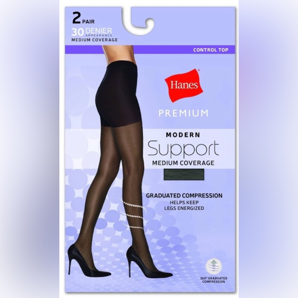 Hanes premium modern support medium coverage hosiery size XL Black 2 pack.